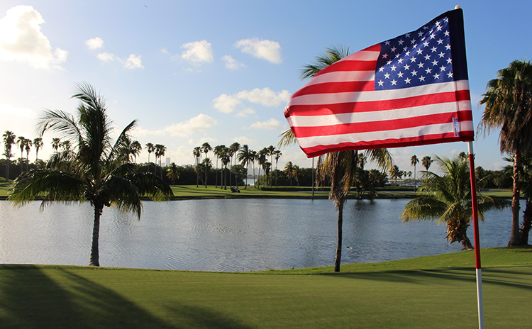 American flag on golf course green
